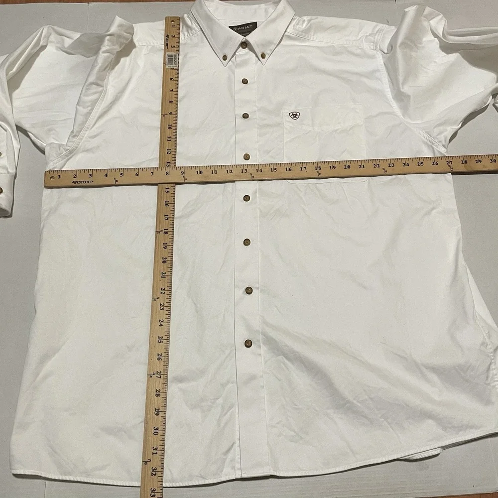 Ariat Mens Size XXL Solid Twill Shirt Long Sleeve‎ Button Up White Heavy Cotton
